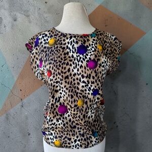 Vtg 80s Jessica Michelle Leopard Polka Dot Top Animal Print Sz S USA Mobwife 90s